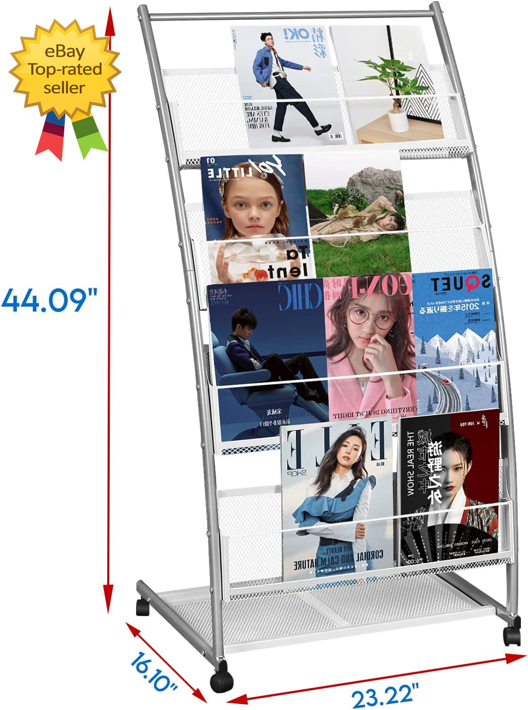 Magazine Rack Floor Standing,Brochure Display Stand 4 Pockets Metal Literature