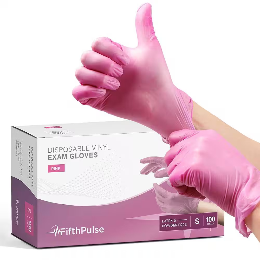 Small Vinyl Powder Free-Medical Examination Disposable Gloves in Pink (100-Count