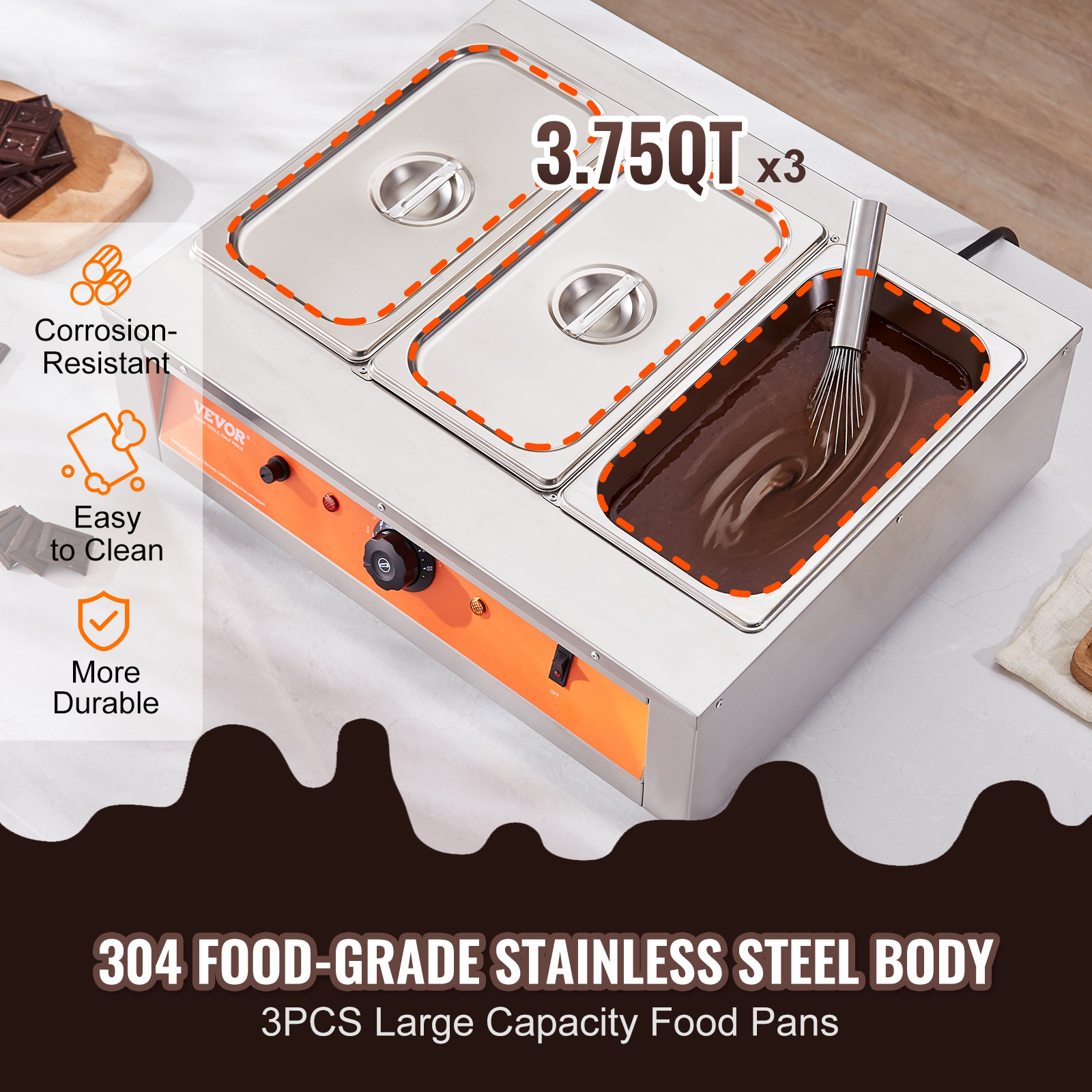VEVOR Chocolate Tempering Machine Chocolate Melting Pot 26.5 Lbs 3 Tanks