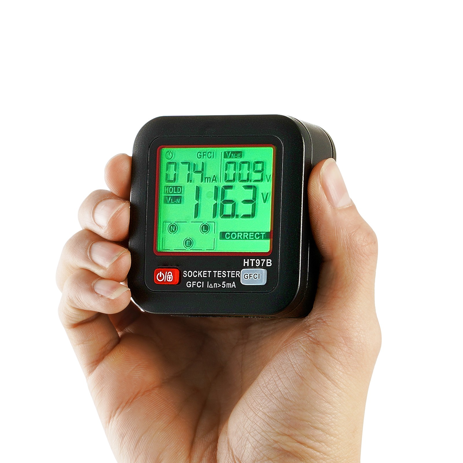 Outlet Tester Electrical GFCI Trip Tester LCD Display Receptacle Detector