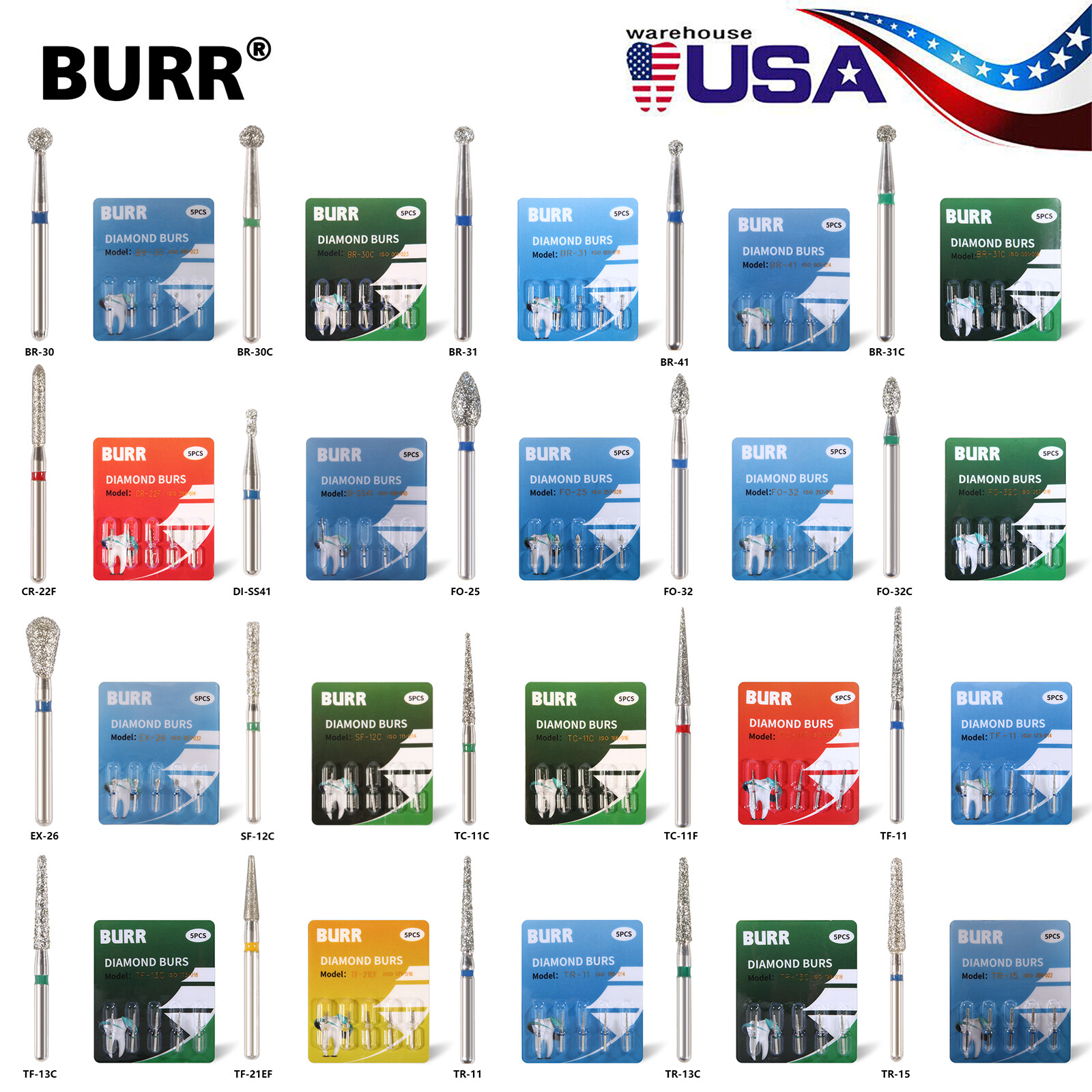 Dental Diamond /Carbide Steel Burs Drill Round For High Speed Handpiece /HP Burs