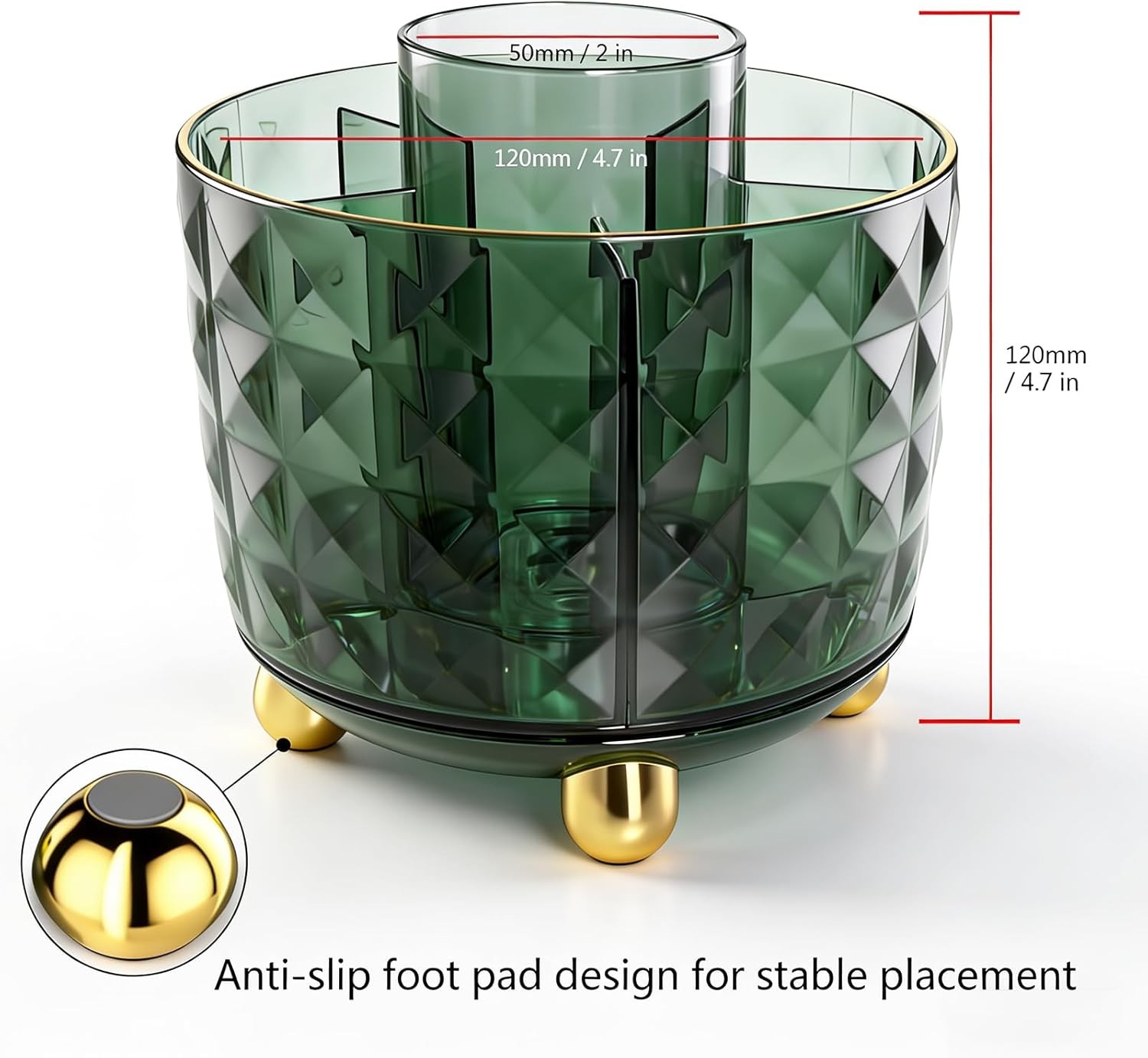 Dark Green Pen Pencil Holder for Desk, 360° Rotating Pen Organizer, Green Office