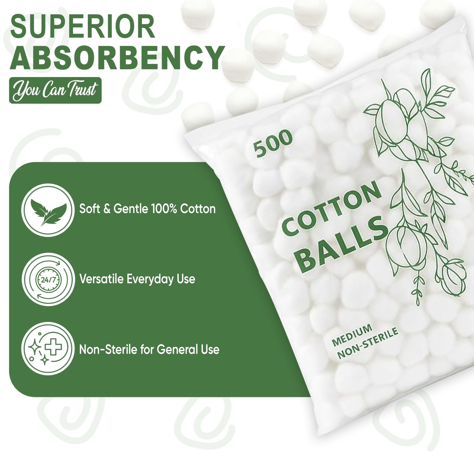 Medium Size Cotton Balls – Soft, Absorbent, Non-Sterile 100% Pure Cotton for …