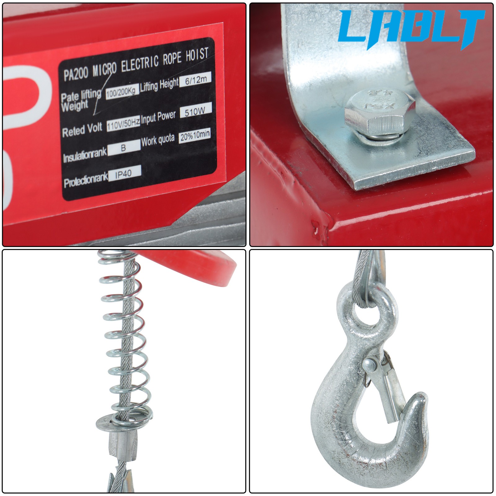 LABLT PA200 Mini Electric Hoist 440lbs/200kg 6.6ft/2m Wired Remote Control