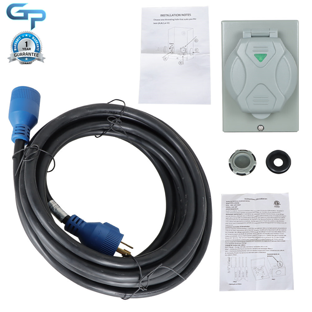 30Amp 25FT Generator Cord L14-30P to L14-30R + Power Inlet Box Waterproof Combo