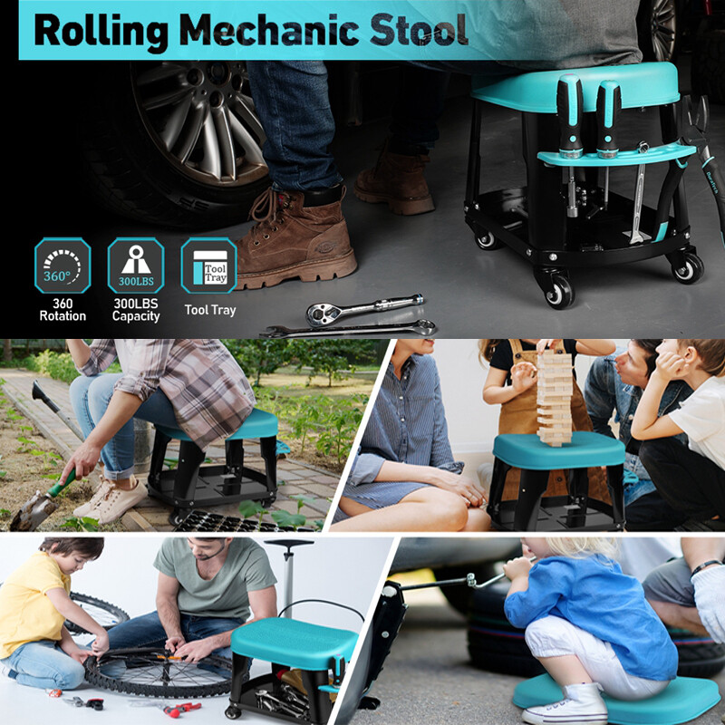 DURATECH Rolling Mechanic Stool Heavy Duty Garage Creeper Seat Tool Tray 300 Lbs