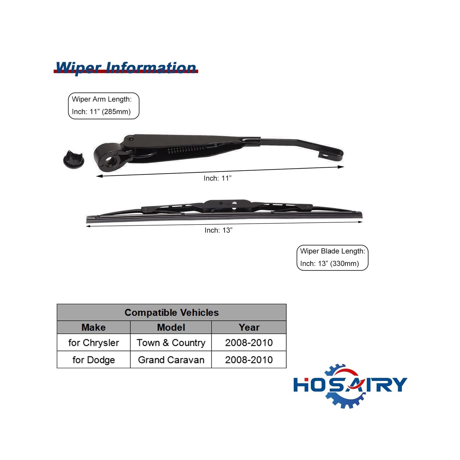 Rear Wiper Arm Blade Set for Dodge Grand Caravan 2008-2010 Chry… FAST USA SHIP