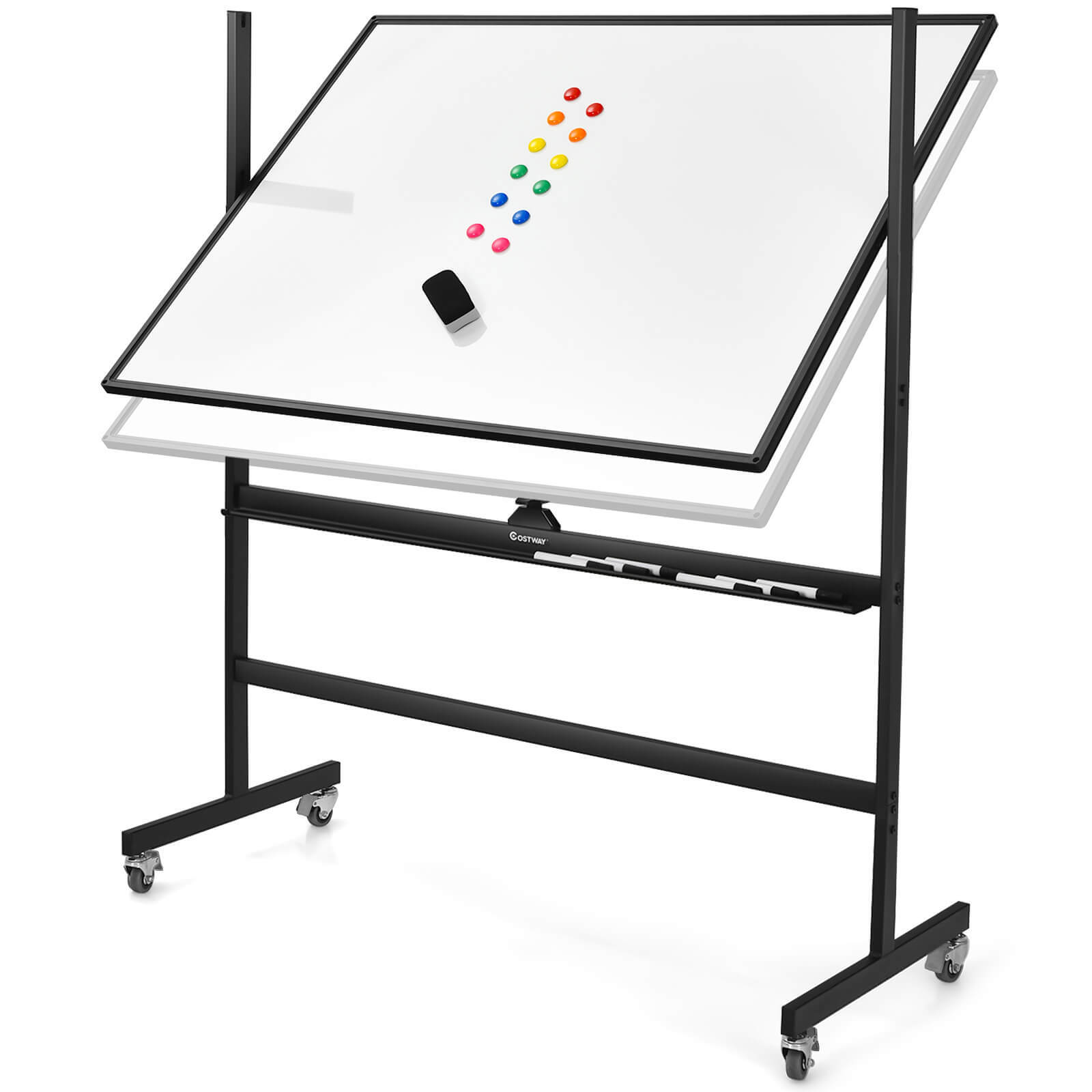 Costway 48″x36″ Mobile Magnetic Double-Sided Reversible Whiteboard Height Adjust