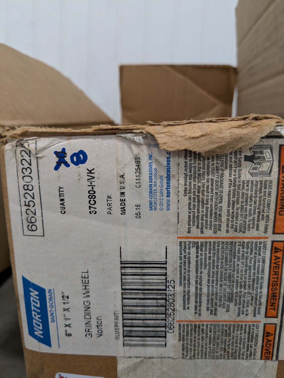 Norton Surface Grinding Wheel 6″ x 1″ x 1/2″ 80G Qty 8 66252803225