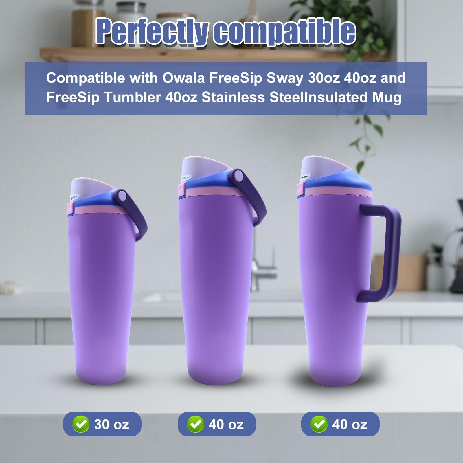 4pcs Replacement Stopper Compatible with Owala FreeSip Sway 30oz l, Black