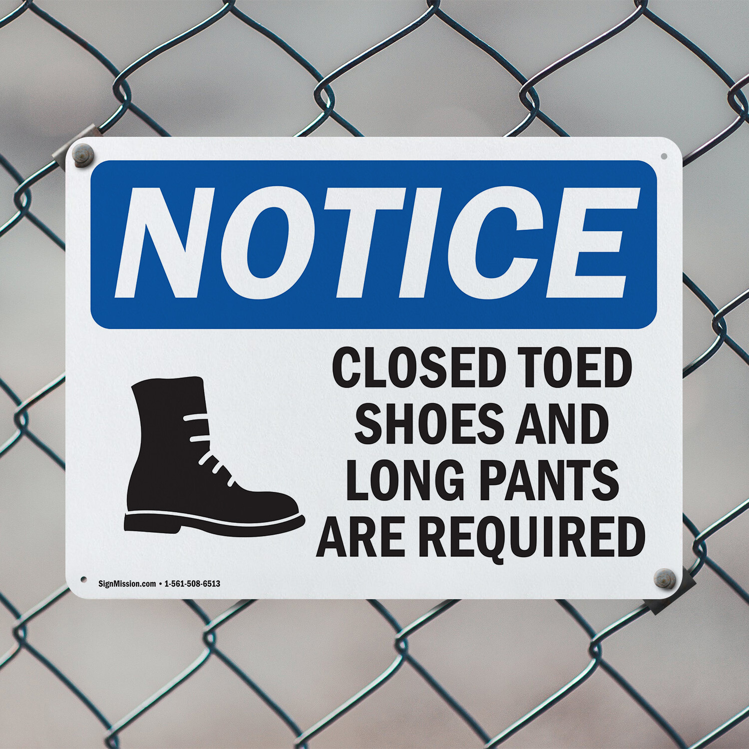 (2 Pack) Closed Toed Shoes And Long Pants OSHA Notice Sign Decal Metal Plastic