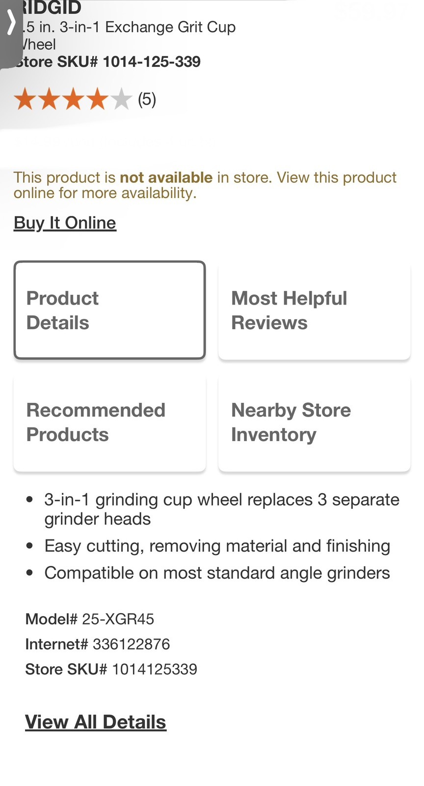 RIDGID 4.5 in. 3-in-1 Exchange Grit Cup Wheel