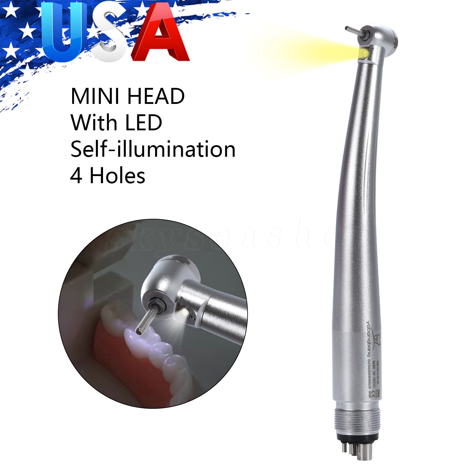 Dental Small Mini Head Handpiece High Speed Turbine 4Hole LED E-Generator/No-LED