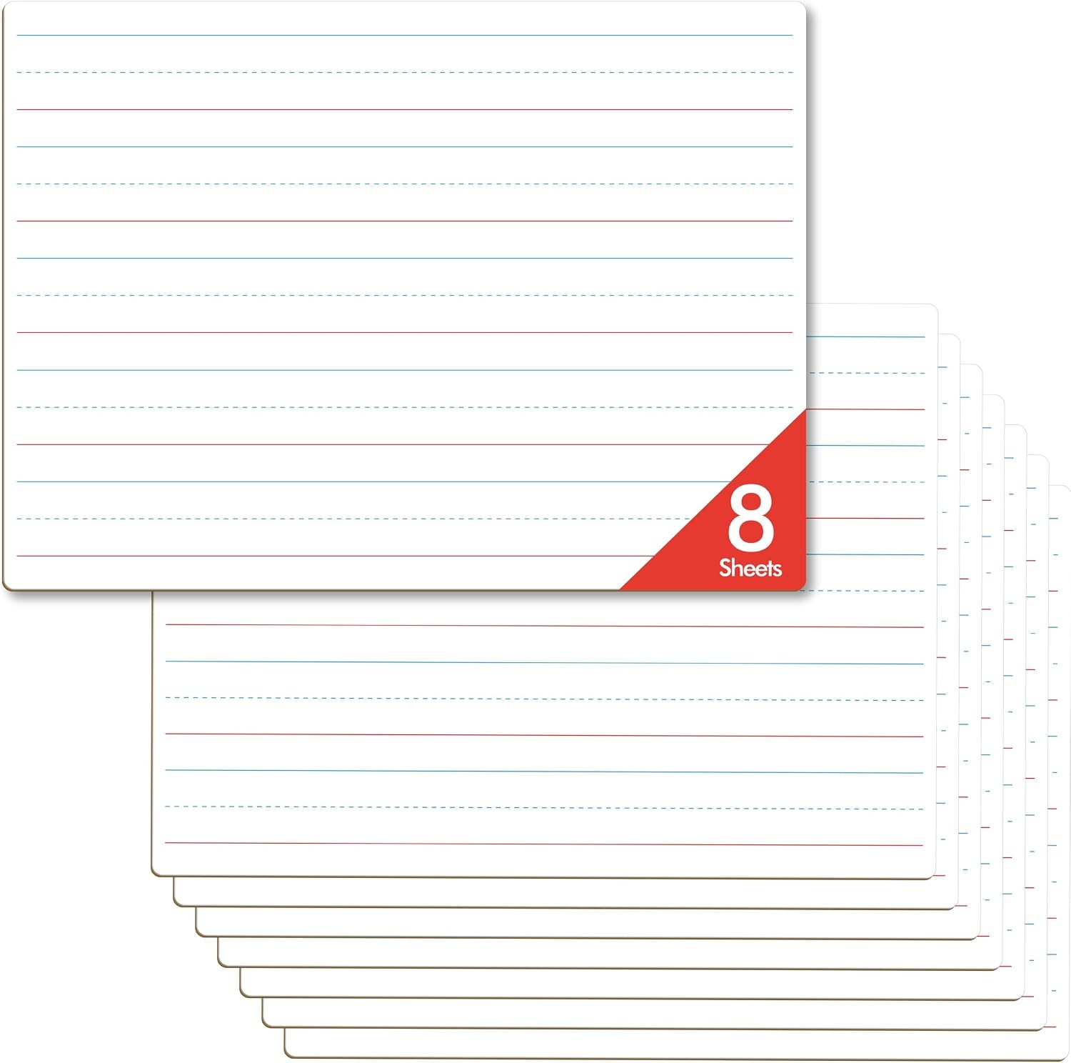 8 Sheets Dry Erase Lined Whiteboard, Double Sided Ruled Writing Board &