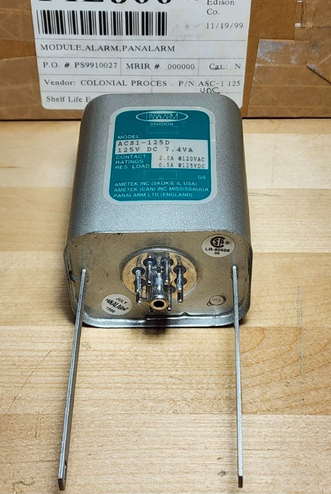 Ametek Panalarm ACS1-125D Plug-In Relay 125VDC