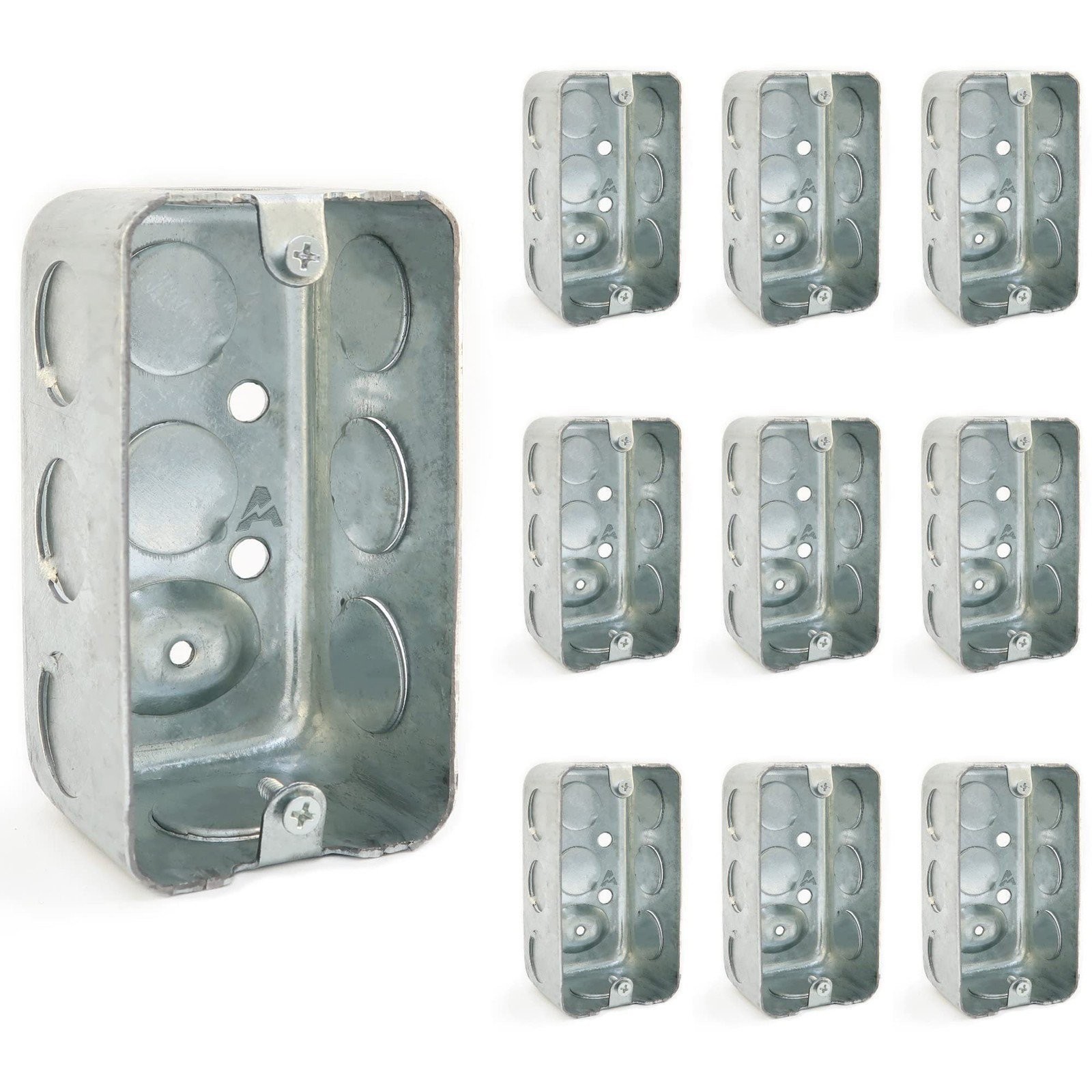 (10 Pack) 4 x 2 Inch Single-Gang Metal Handy Electrical Box, 1-7/8″ Depth,…
