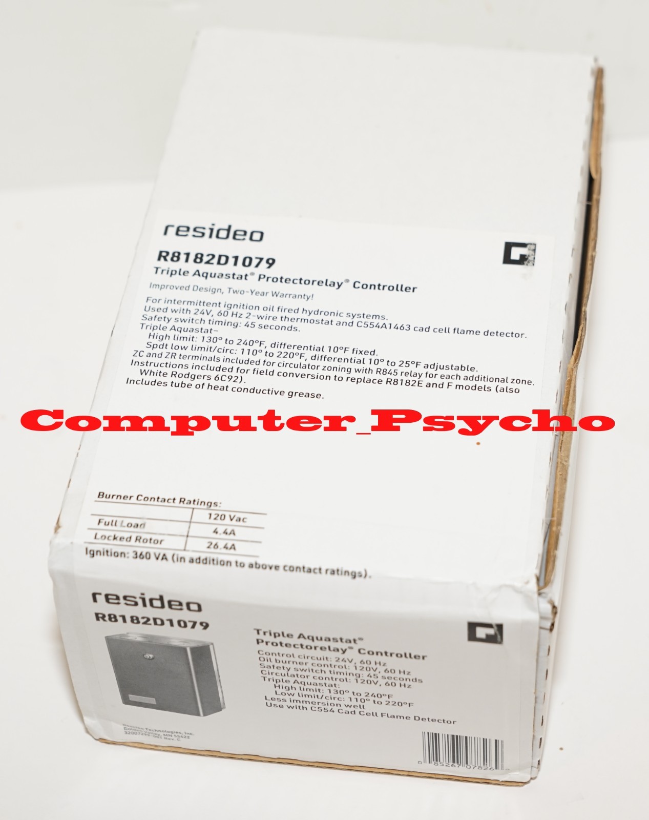 RESIDEO R8182D1079 TRIPLE AQUASTAT PROTECTORELAY CONTROLLER OIL BURNER VERTICAL