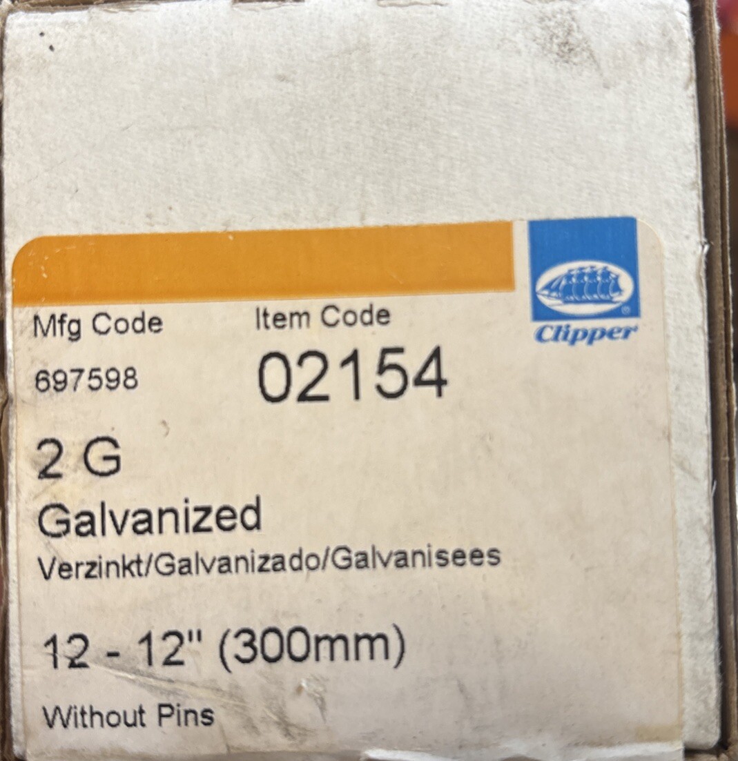 12 Pk) Clipper 02154 Belt Fasteners, 12” Strip Galvanized Wire Hooks, Flexco 2G