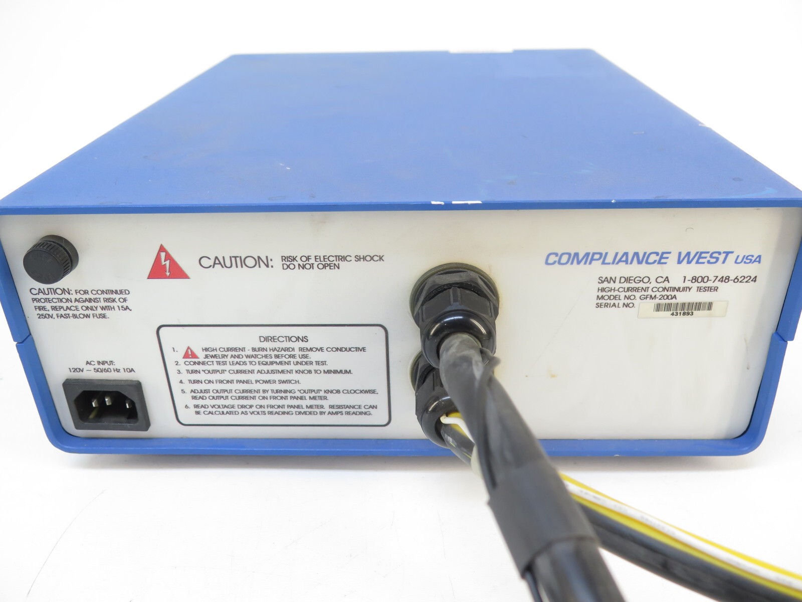 Compliance West GFM-200A Ground Continuity Tester Output 0-200 Amps ac ± 3%
