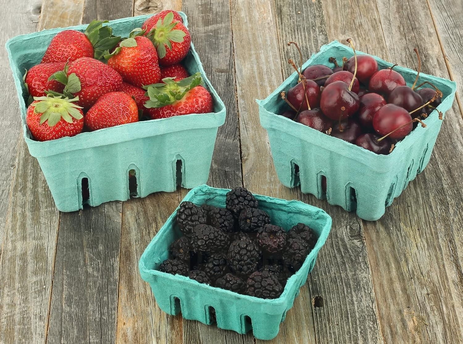 MT Products 1/2 Pint Green Molded Pulp Fiber Vented Berry Baskets – Pack of 15