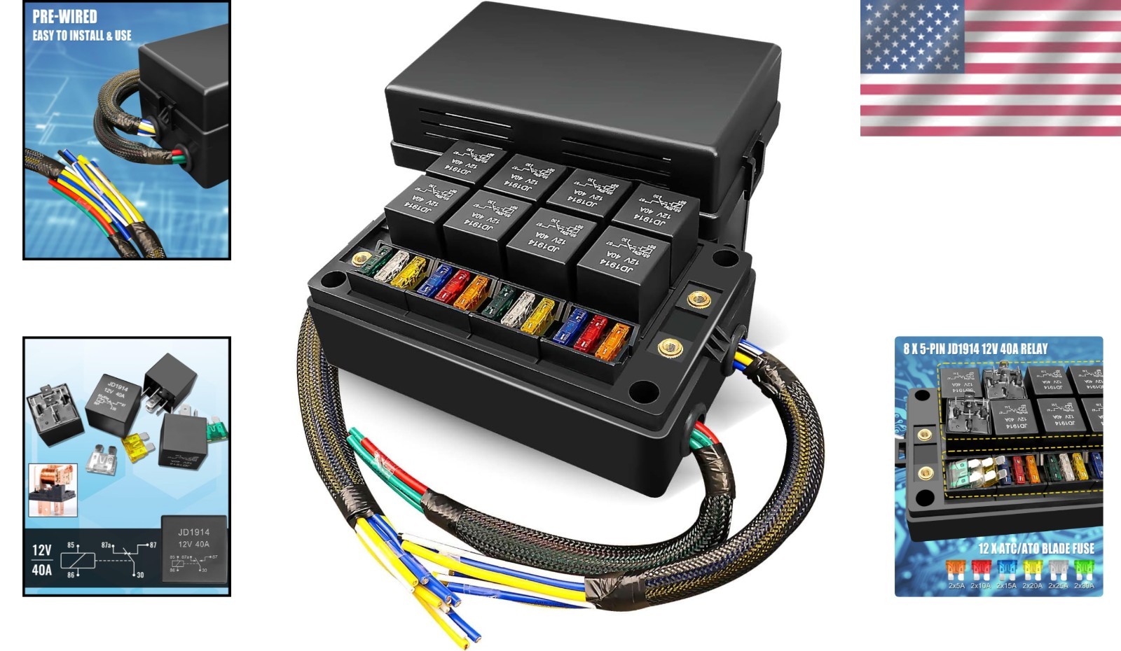 Pre-Wired 12V Relay Fuse Block with 8 Relays 12 Fuses