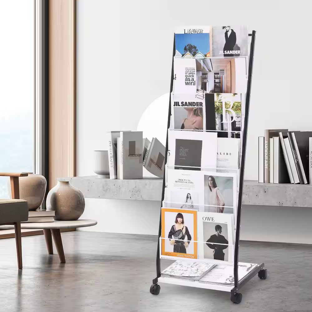 Brochure Display Rack, 6-Tier Magazine Display Stand, White 18.7 In. W X 53.3 In