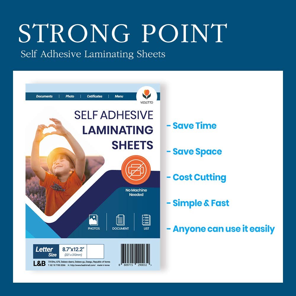 VIOLETTO Self-Stick Laminating Sheets, No Heat, 8.7×12.2 in, 4 Mil, 20 Pack