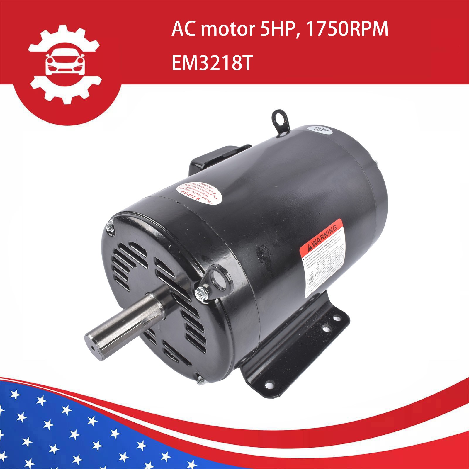 1x Air Compressor Motor 1750 RPM 5 HP Three Phase Black Fits for EM3218T Model