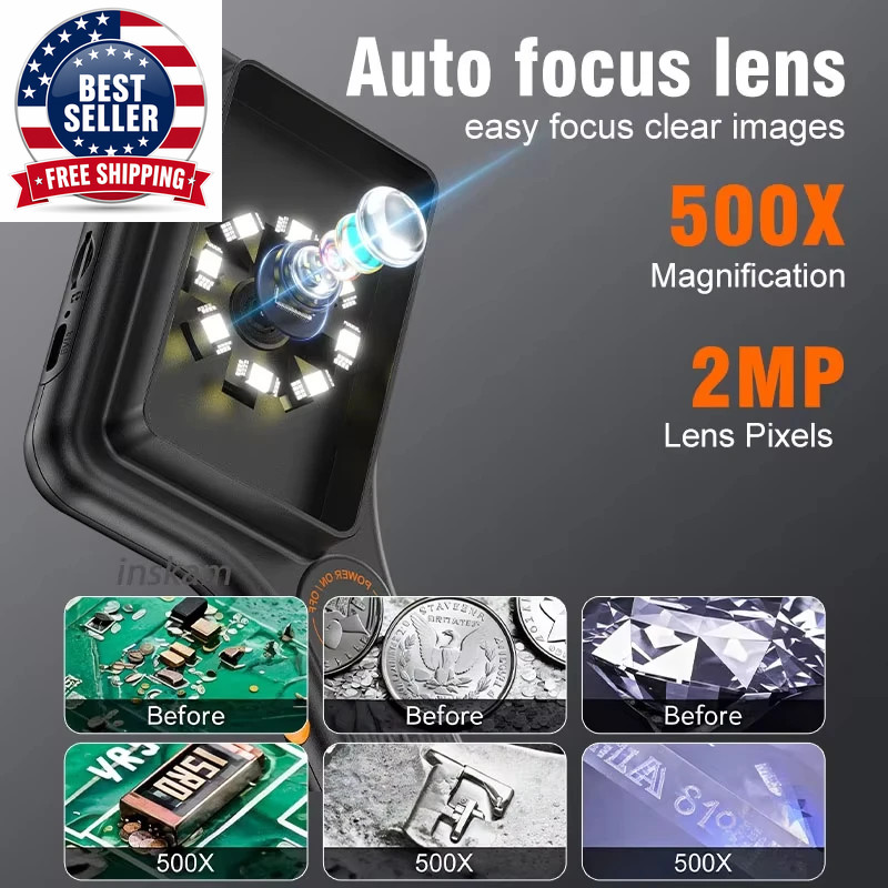 Digital Microscope Handheld 3.0 Inch IPS Color Screen Autofocus 2MP Coin Video M