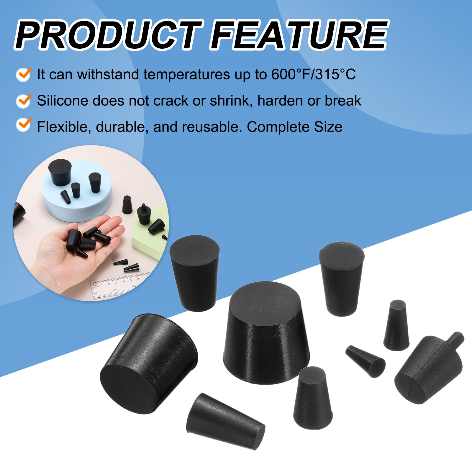 6Pcs Rubber Stoppers 4mm to 8mm 20mm Solid Tapered Lab Rubber Plugs
