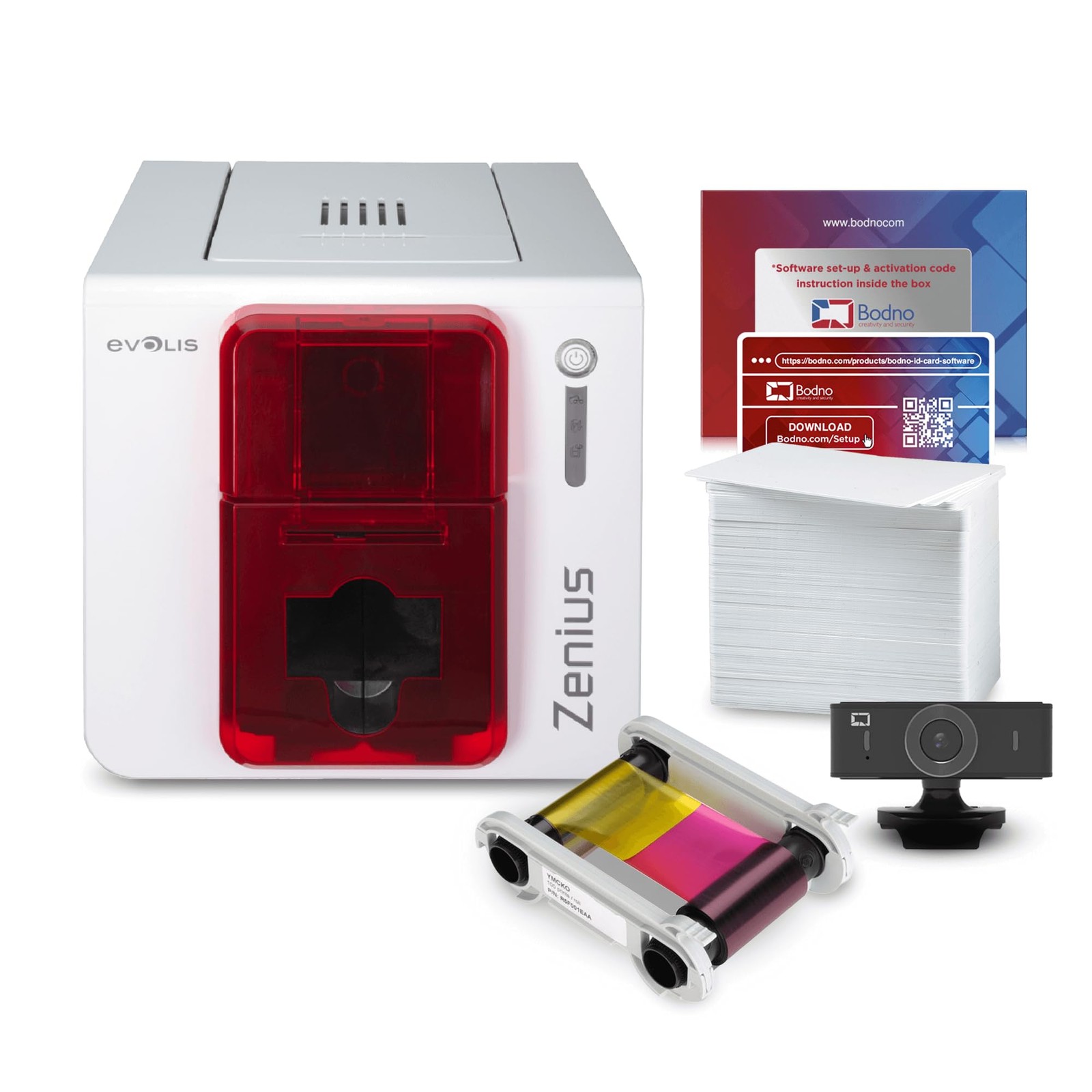 Bodno Evolis Zenius Single Sided ID Card Printer Complete Supplies Package Bronz