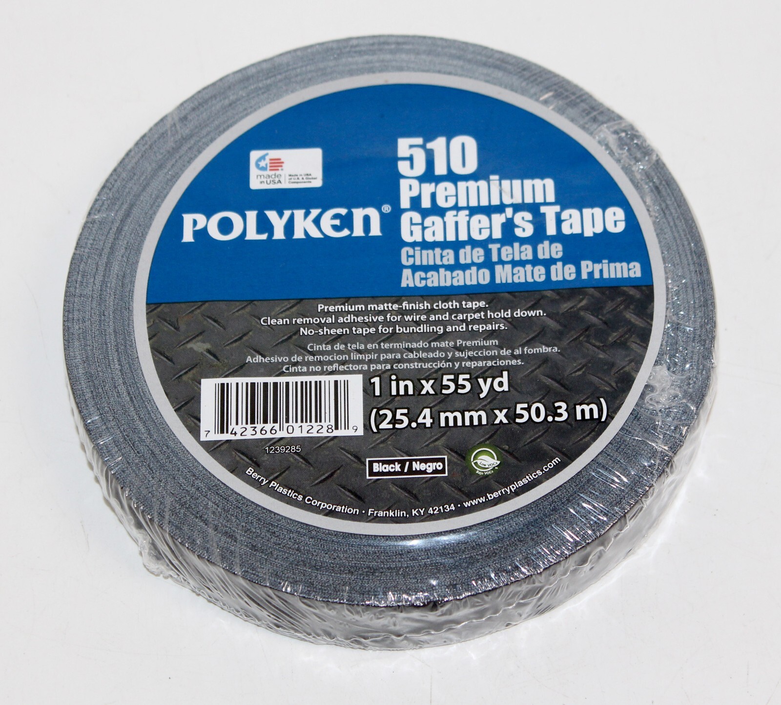 POLYKEN 510 Premium Gaffer’s Tape, 1 in x 55 yd (25.4mm x 50.3m), Premium matte