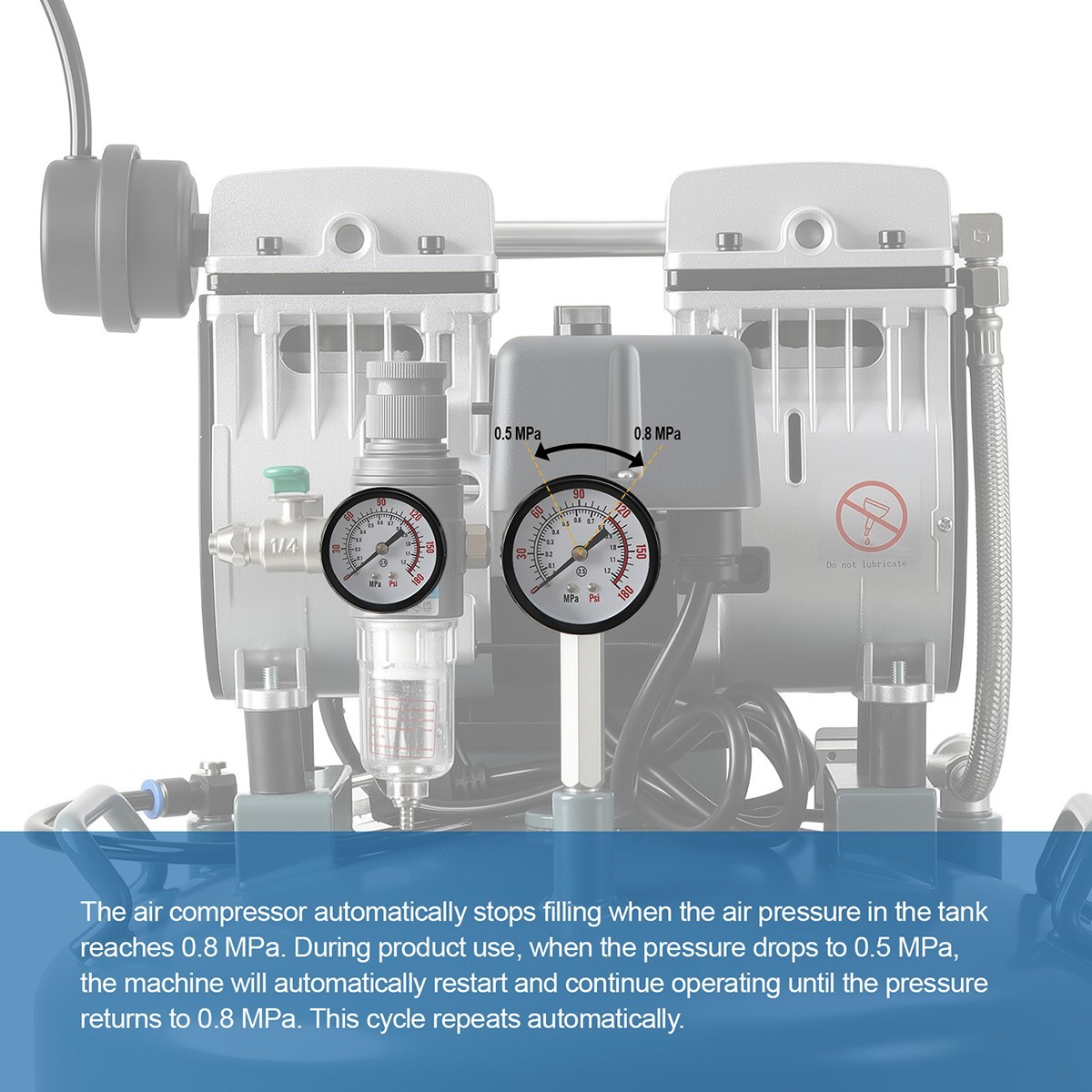600W 24L Portable Dental Air Compressor Oil Free Silent Air Pump 110V
