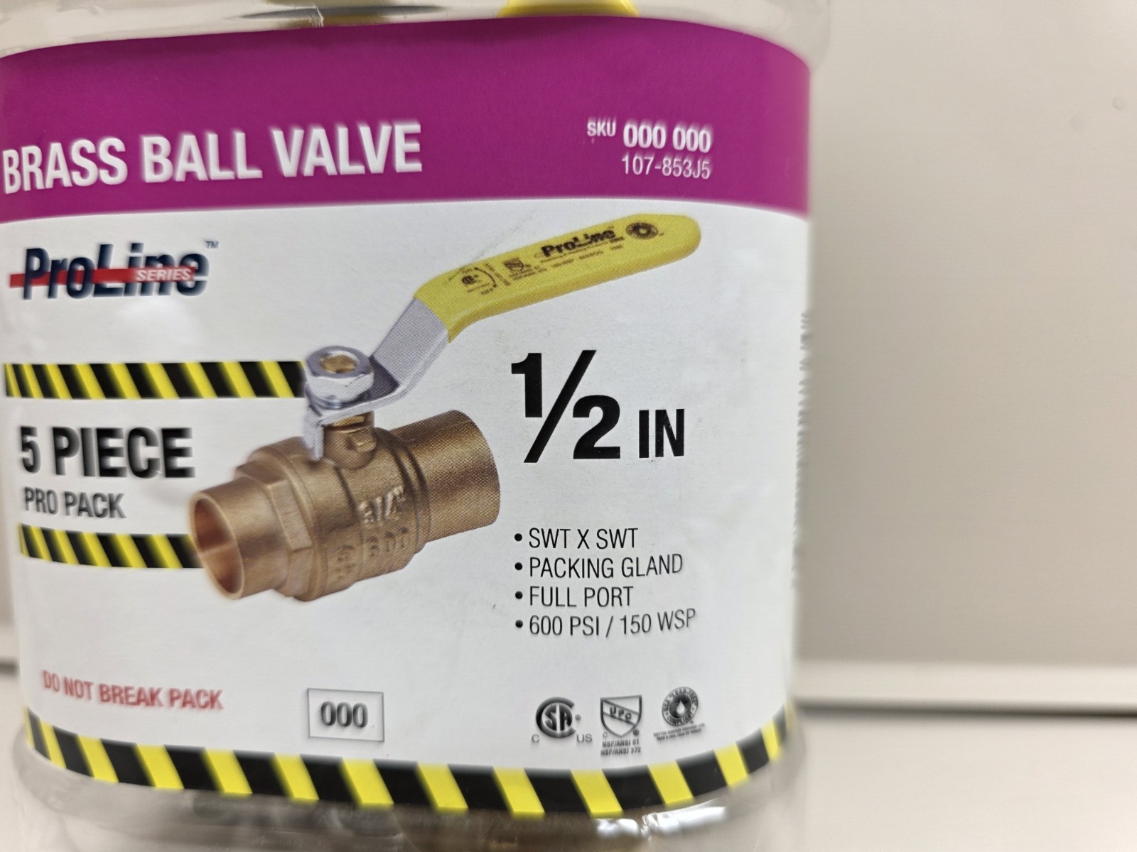 (1) NEW, Sealed ProLine 1/2″ Brass SWT Full Port Ball Valve, 5-pack, 107-853J5