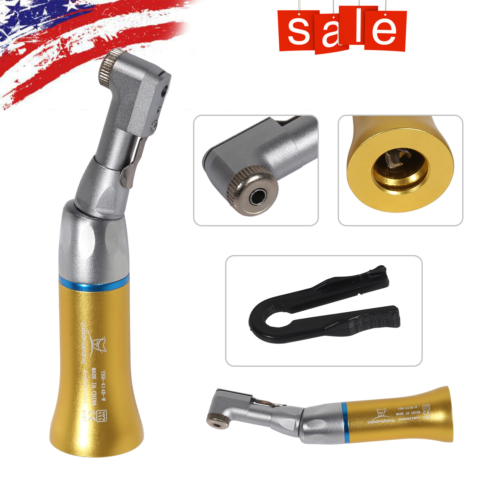 1-10 NSK Style Dental Slow Low Speed Contra Angle Handpiece Latch E-Type Golden