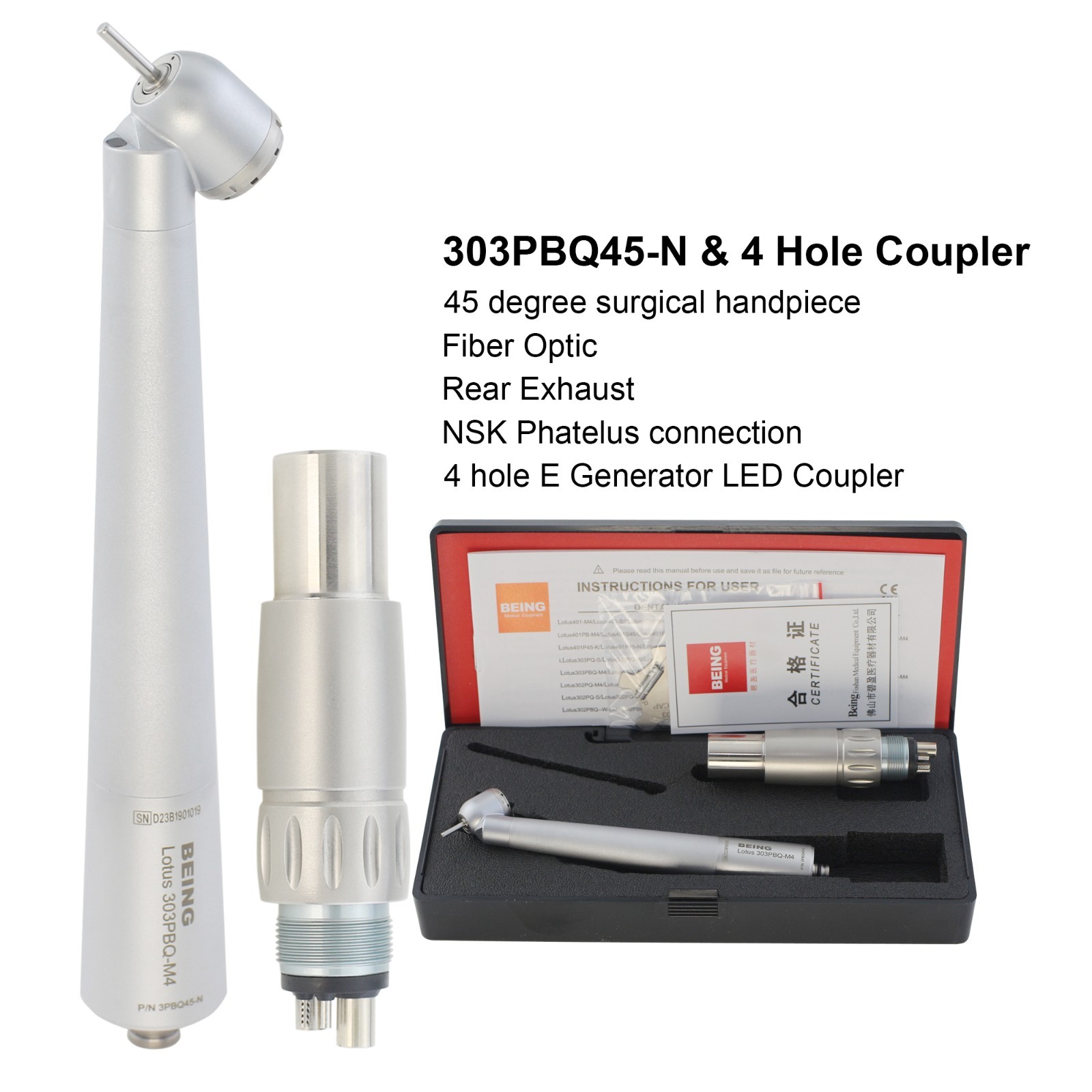 BEING Dental Surgical Handpiece High Speed 45 Degree 4 Hole KaVo NSK Coupler