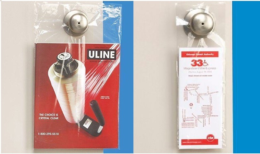 100 clear 6 x 12 Doorknob Poly Bags Flyer Catalogs Uline plastic bags hangers