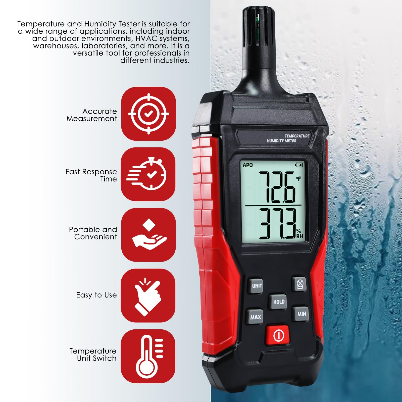 Humidity Temperature Meter, High Precision Digital Psychrometer HVAC with Amb