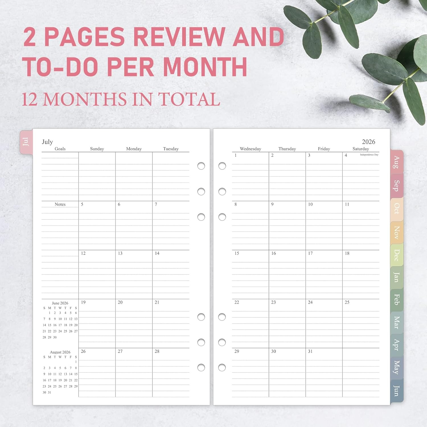 2026-2027 Weekly & Monthly Planner Refill for 6 Holes, A5 Medium Planner Inserts