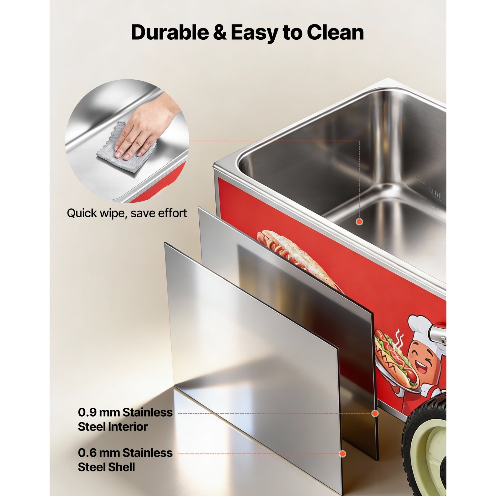 Uimoso Electric Hot Dog Steamer Cart 1200W with Adjustable Temperature 86-203°F