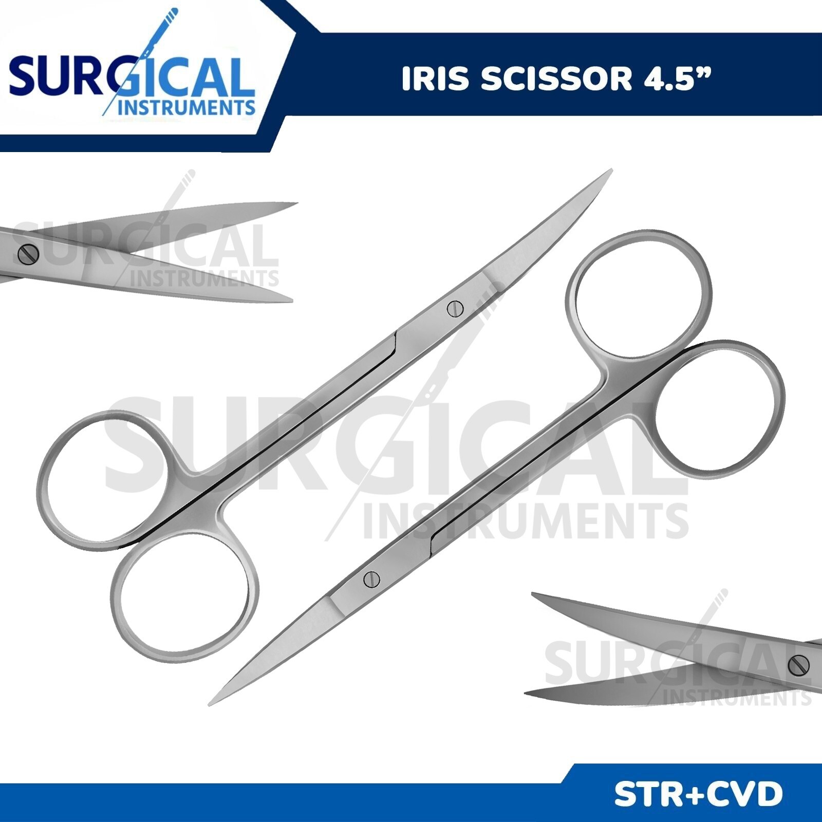 2 Iris Scissors 4.5″ Curved & Straight Surgical Dental Instruments