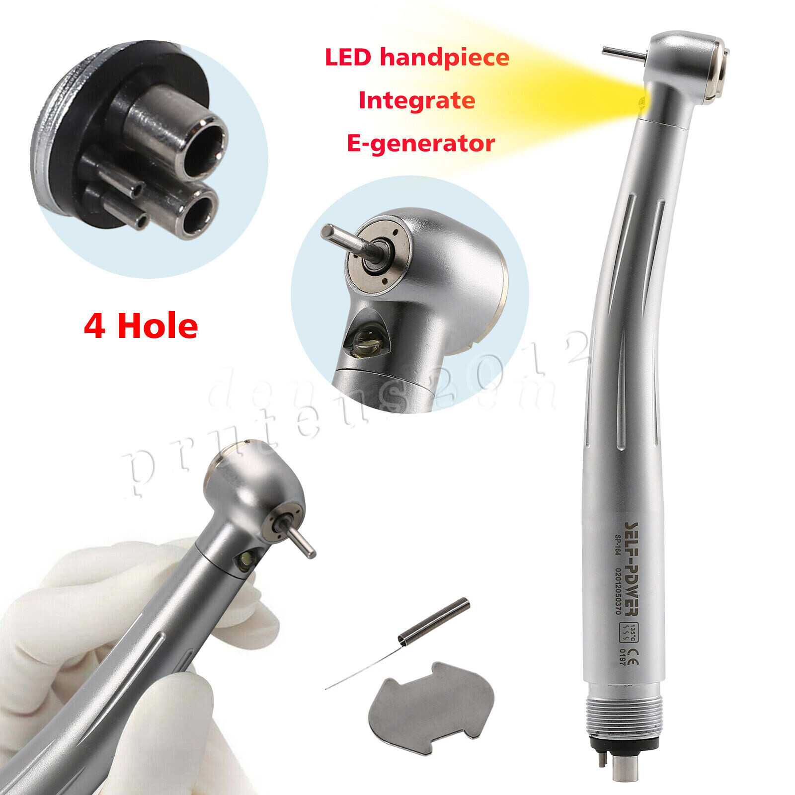 Dental 4 Hole LED E-generator Fiber Optic High Speed Handpiece Turbine PDM USA