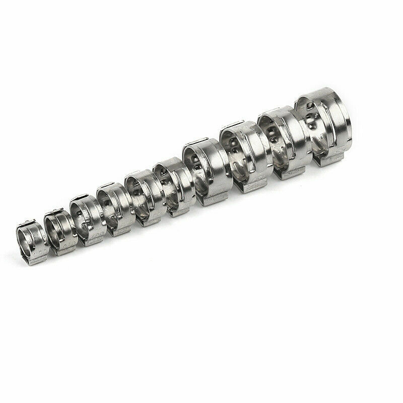 100PCS Assortment Hose Clamps Kit Stainless Steel Ear Cinch Ring Crimp Pinch Set