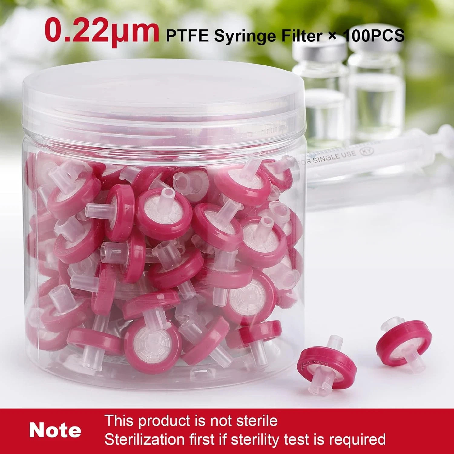 100Pcs Non Sterile PTFE Membrane Syringe Filter 13mm 0.22 Chemistry Hydrophilic