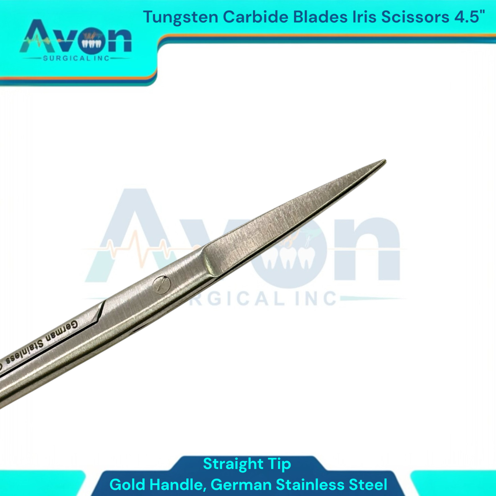 1PC – 4.5″ Iris Scissors Straight w/ Tungsten Carbide Inserted Blades – Gold