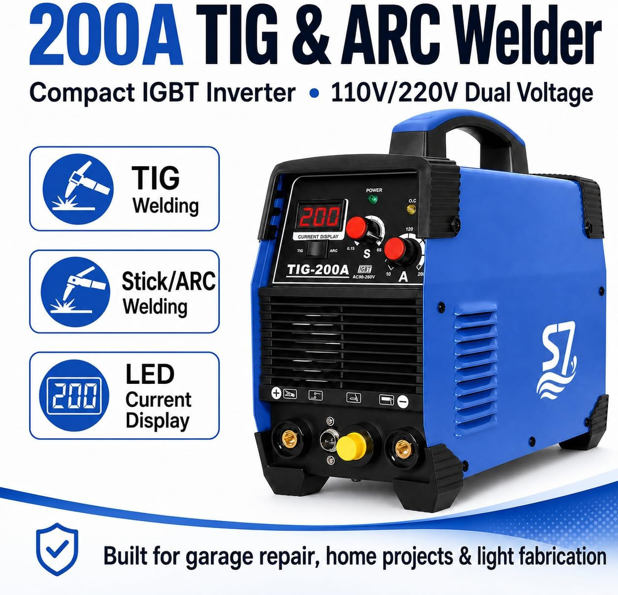 200A HF Start TIG Welder, DC TIG and Stick Welder, 110V/220V Dual Voltage Portab