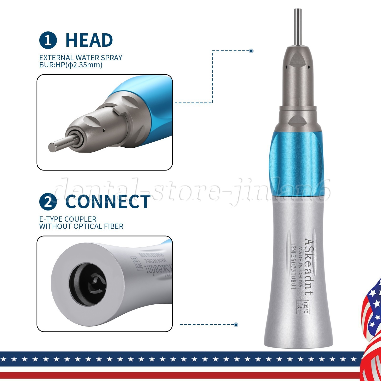 NSK Style Dental Slow Low Speed Straight Handpiece Nose Cone E-type Air Motor US