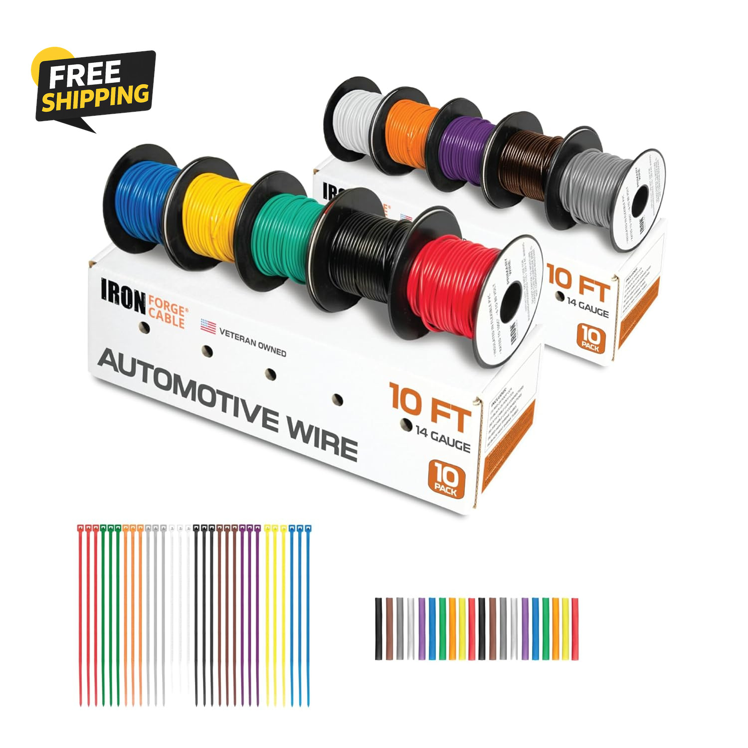 100 Ft 14 Gauge Wire – 10 Roll Assortment Pack Automotive Wiring Kit