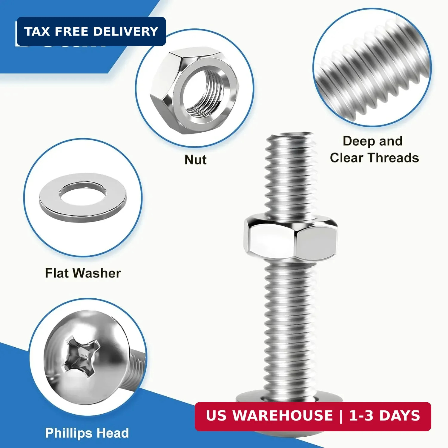121PCS Nuts and Bolts Assortment Kit, M4 M5 M6 Phillips Head Machine Screws Asso