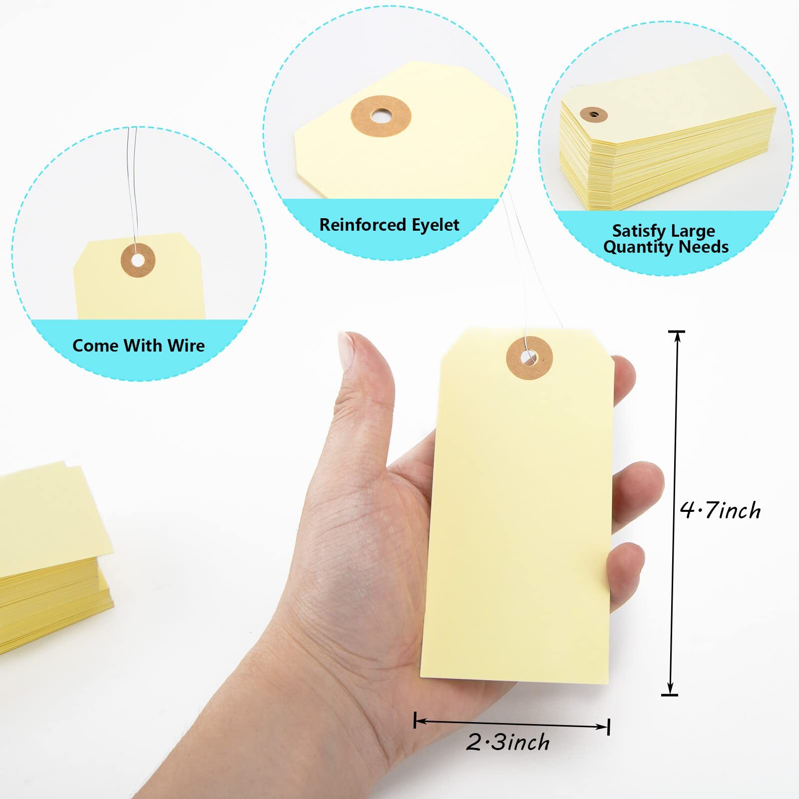 100 Pcs Yellow Plastic Shipping Tags with Wires Heavy Duty Hang Tags for Gift